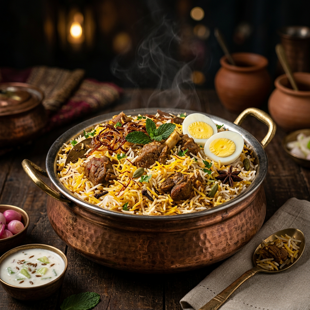 Shalimar Special Biryani in traditional handi